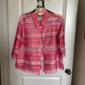 Women's Choices Button Down Shirt XL Pink Black Striped